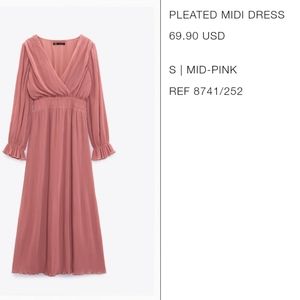 Zara Mauve pleated midi chiffon dress